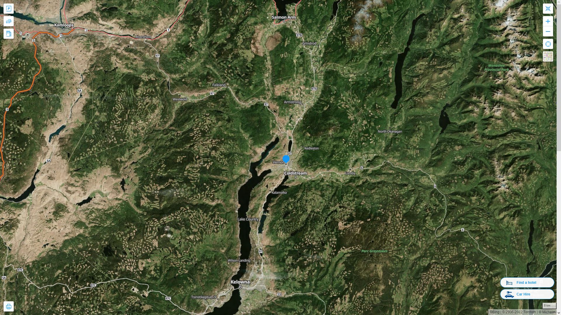 Vernon Canada Autoroute et carte routiere avec vue satellite